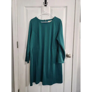 Anthology shift dress long sleeve pockets green stretch office teacher size 16